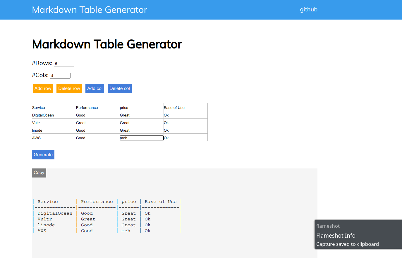Markdown Table Generator